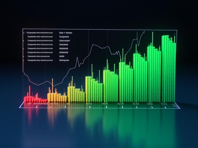 A 3D-rendered dashboard showing biometric improvements over six months: heart rate variability spikes, cortisol level drops, and focus duration increases. Neon-green data visualizations overlay a gradient background transitioning from stressed red to calm blue tones.